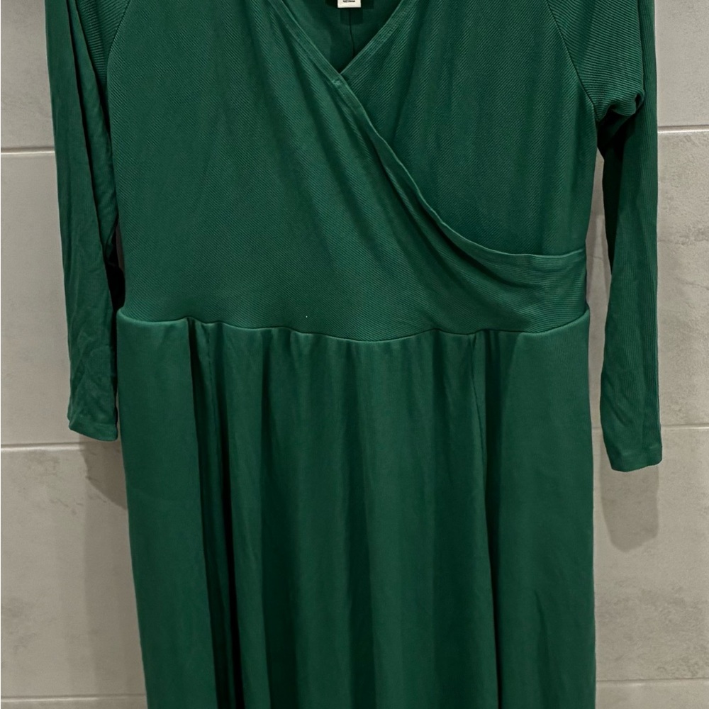 Ava And Viv Wrap Style Ribbed Green Long Sleeve Midi Dress Size 1X NWT